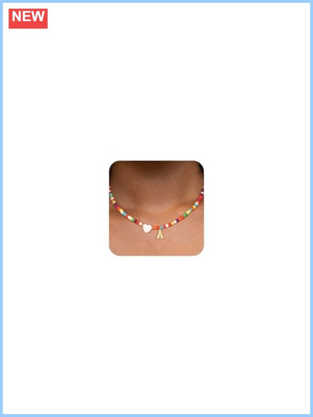Personalized Initial Choker Necklace Beaded Heart Pendant Stainless Steel